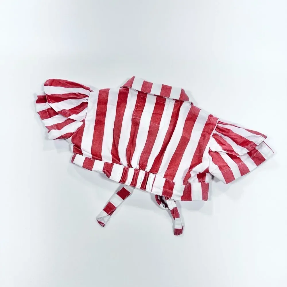 Hugo loves tiki cropped striped ruffle sleeve top 6-12